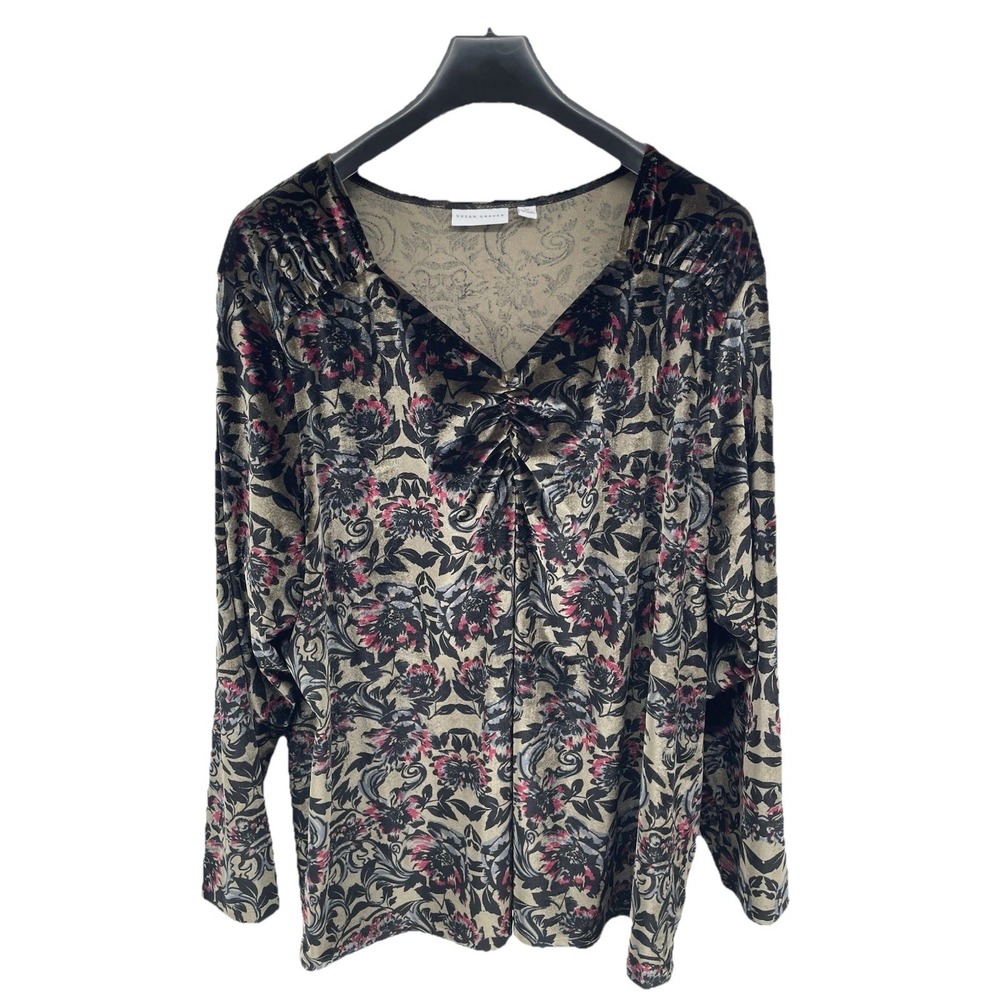 Susan Graver Velvet Tunic Top Women's 3X Whimsical Dark Fairy Floral‎ Boho